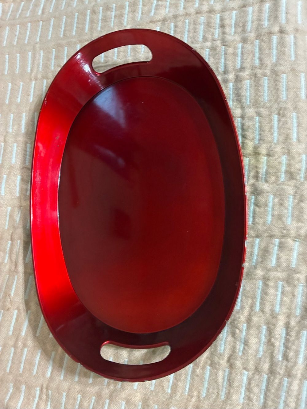 Red Oval Serving Tray with Built-In Handles - Home Kitchen